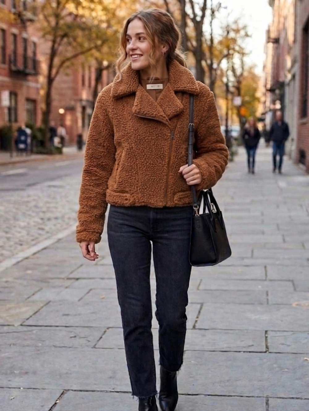 ASTR The Label Camel Brown Faux Fur Sherpa Teddy Fuzzy Moto Jacket Size S